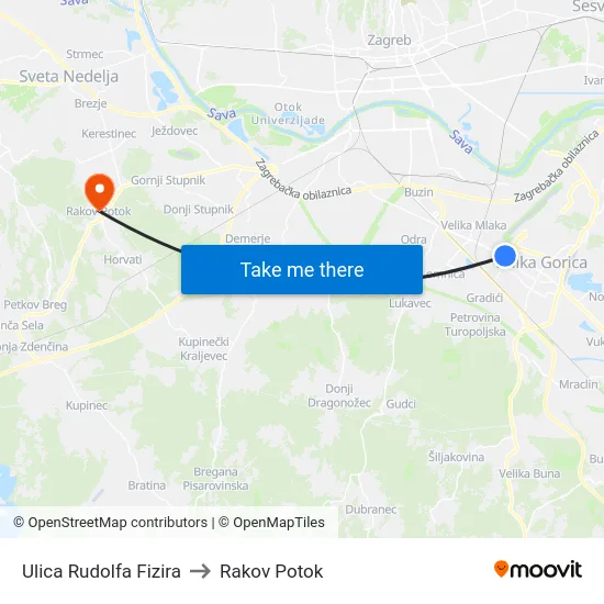 Ulica Rudolfa Fizira to Rakov Potok map