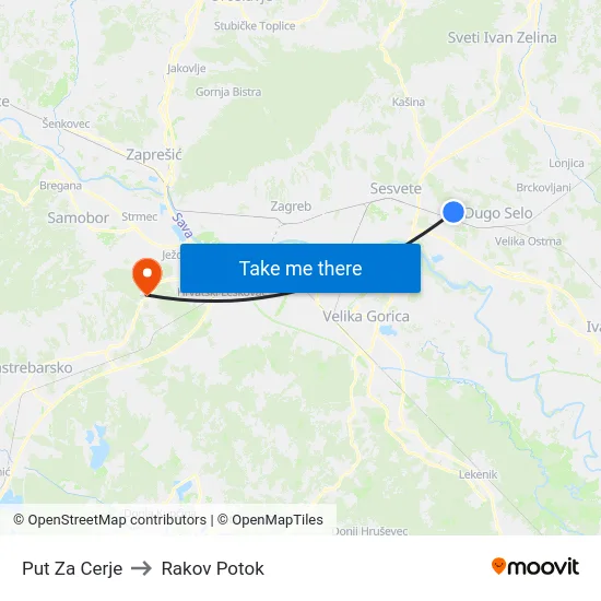 Put Za Cerje to Rakov Potok map