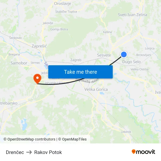 Drenčec to Rakov Potok map