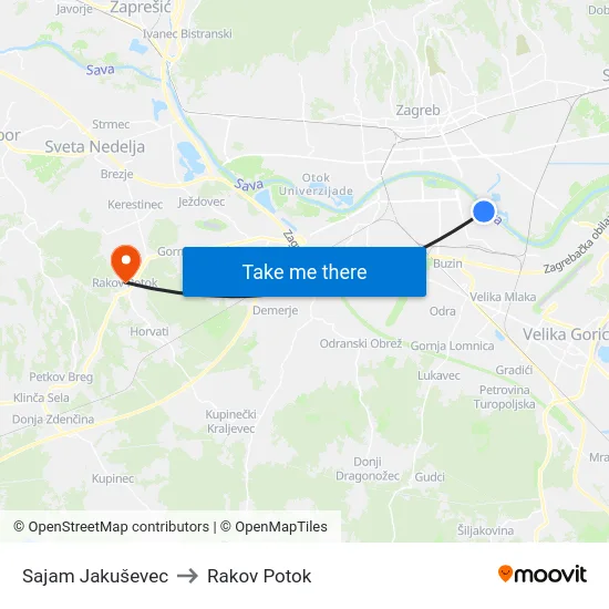 Sajam Jakuševec to Rakov Potok map