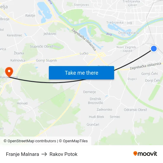 Franje Malnara to Rakov Potok map