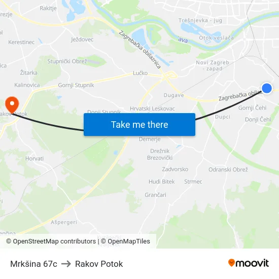 Mrkšina 67c to Rakov Potok map