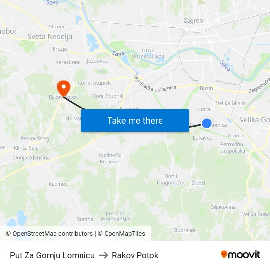 Put Za Gornju Lomnicu to Rakov Potok map