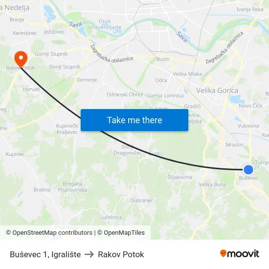 Buševec 1, Igralište to Rakov Potok map