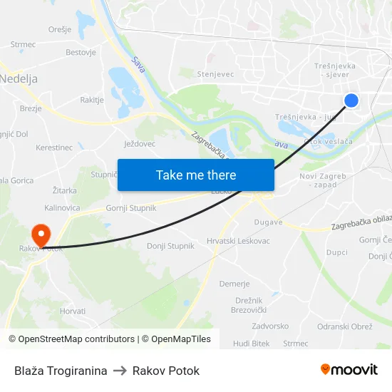 Blaža Trogiranina to Rakov Potok map