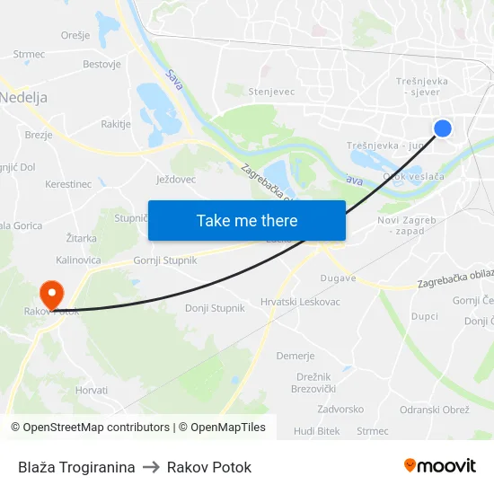 Blaža Trogiranina to Rakov Potok map