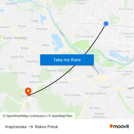 Vrapčanska to Rakov Potok map