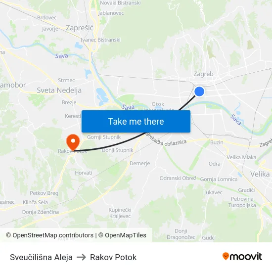 Sveučilišna Aleja to Rakov Potok map