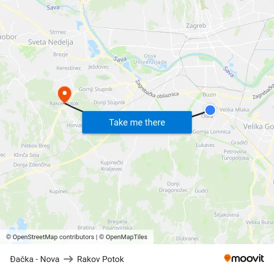Đačka - Nova to Rakov Potok map