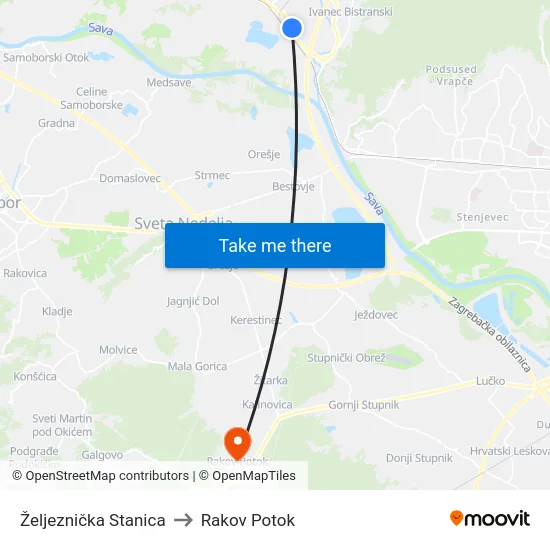 Željeznička Stanica to Rakov Potok map