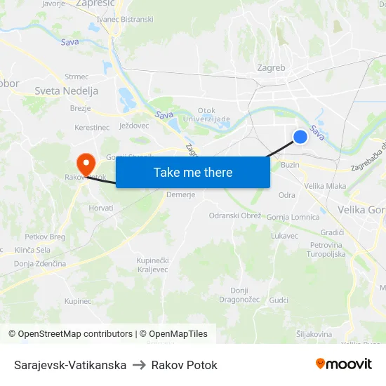 Sarajevsk-Vatikanska to Rakov Potok map