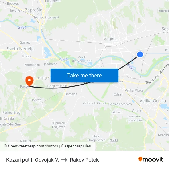 Kozari put I. Odvojak V. to Rakov Potok map
