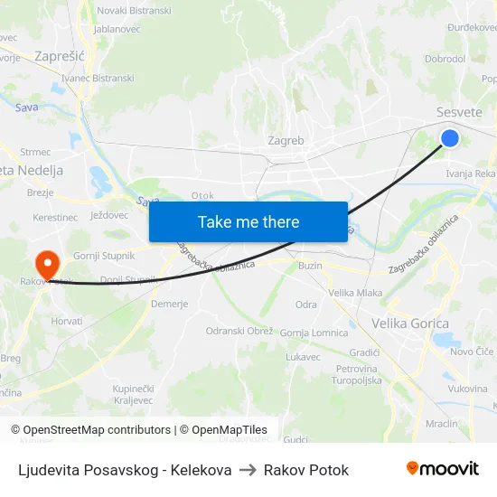 Ljudevita Posavskog - Kelekova to Rakov Potok map