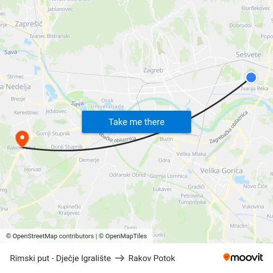 Rimski put - Dječje Igralište to Rakov Potok map