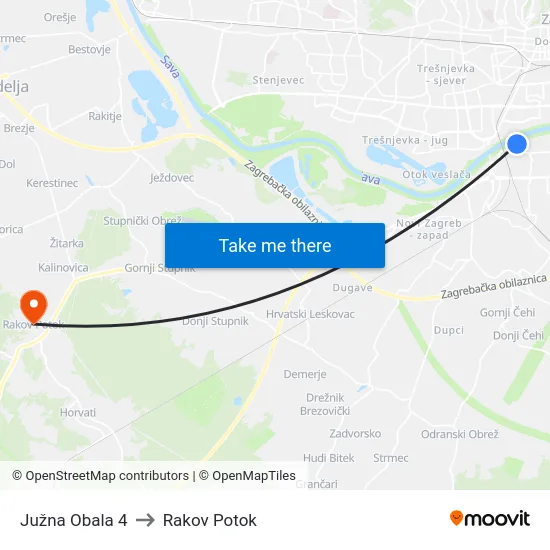 Južna Obala 4 to Rakov Potok map