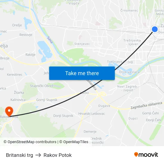 Britanski trg to Rakov Potok map