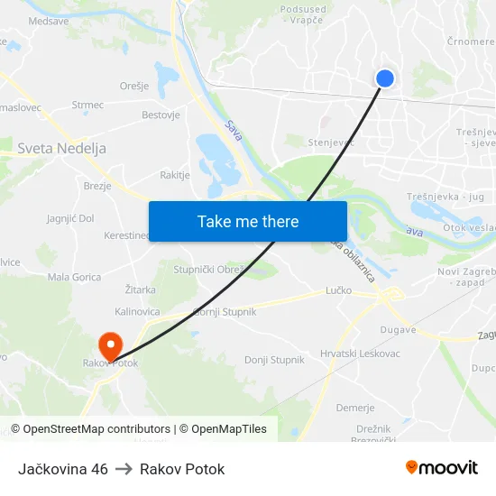Jačkovina 46 to Rakov Potok map
