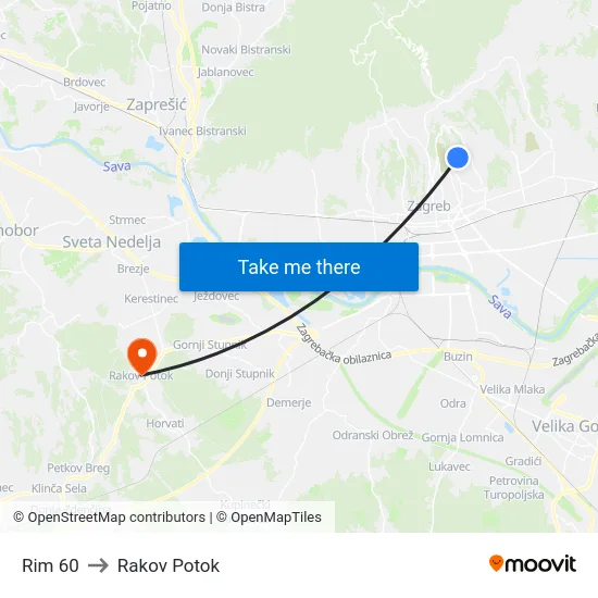 Rim 60 to Rakov Potok map