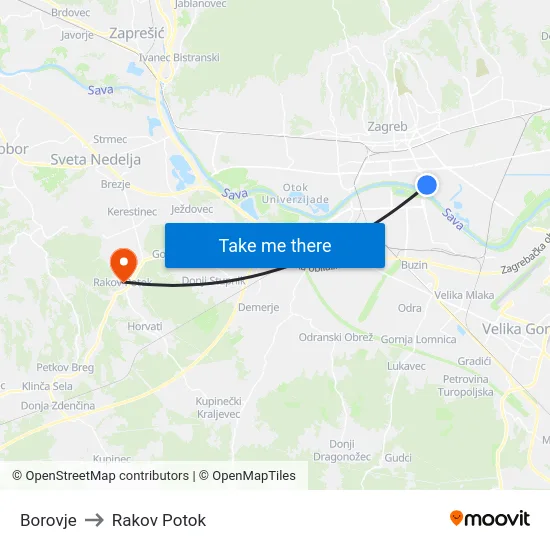 Borovje to Rakov Potok map