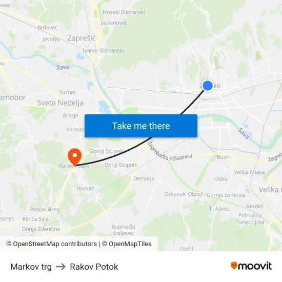 Markov trg to Rakov Potok map