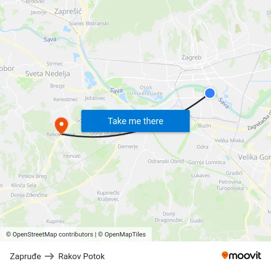 Zapruđe to Rakov Potok map