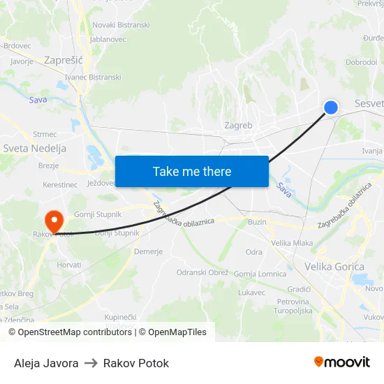 Aleja Javora to Rakov Potok map