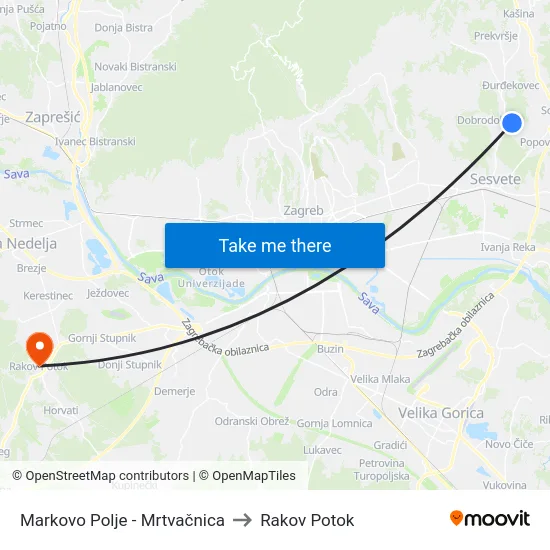 Markovo Polje - Mrtvačnica to Rakov Potok map