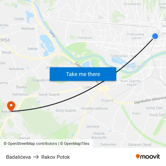 Badalićeva to Rakov Potok map