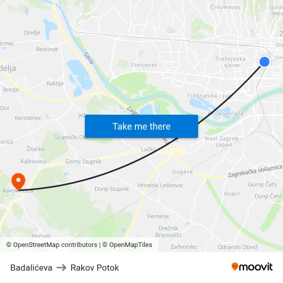 Badalićeva to Rakov Potok map