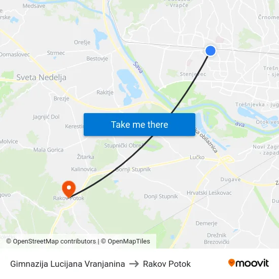 Gimnazija Lucijana Vranjanina to Rakov Potok map
