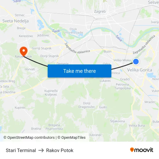 Stari Terminal to Rakov Potok map