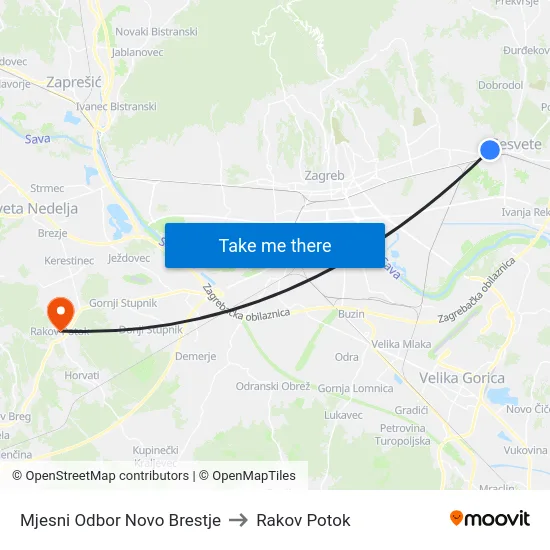 Mjesni Odbor Novo Brestje to Rakov Potok map