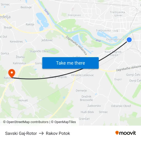 Savski Gaj-Rotor to Rakov Potok map