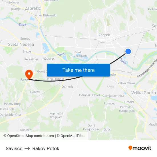 Savišće to Rakov Potok map