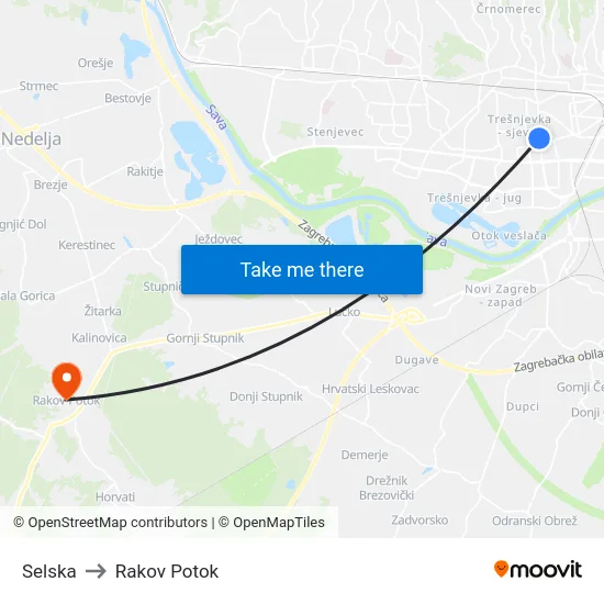 Selska to Rakov Potok map
