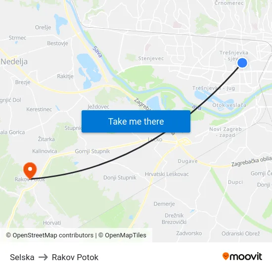 Selska to Rakov Potok map