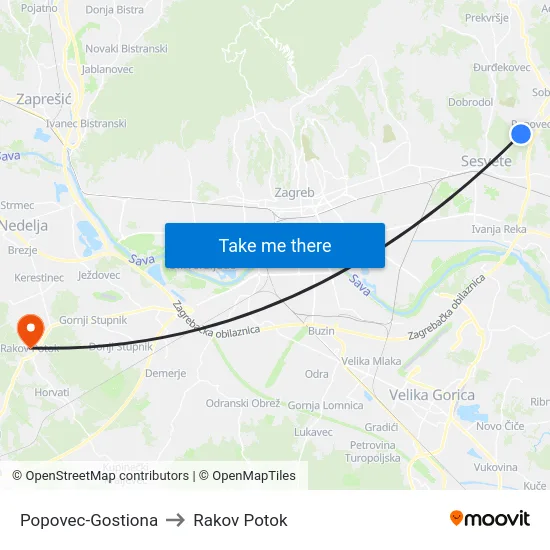 Popovec-Gostiona to Rakov Potok map