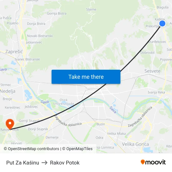 Put Za Kašinu to Rakov Potok map