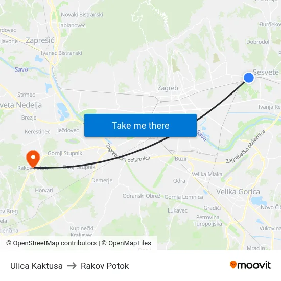 Ulica Kaktusa to Rakov Potok map