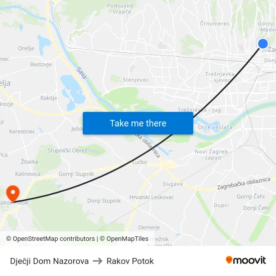Dječji Dom Nazorova to Rakov Potok map