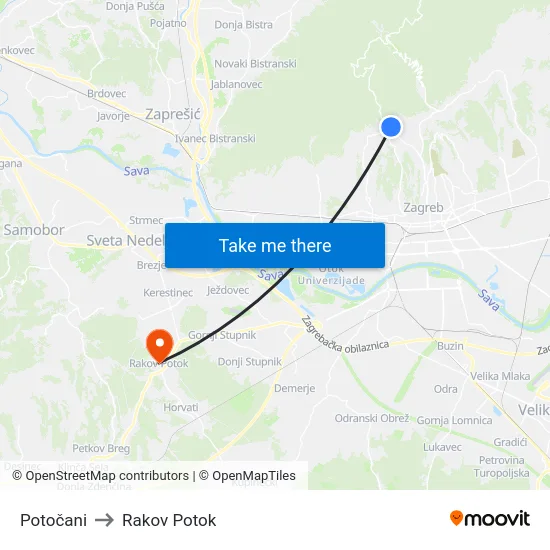 Potočani to Rakov Potok map