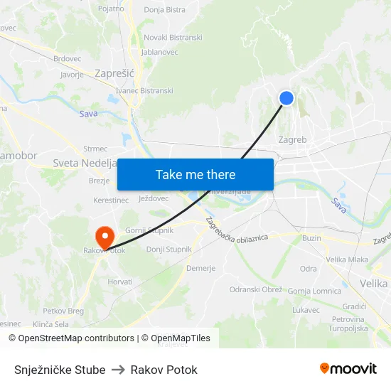 Snježničke Stube to Rakov Potok map
