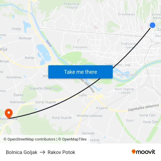 Bolnica Goljak to Rakov Potok map