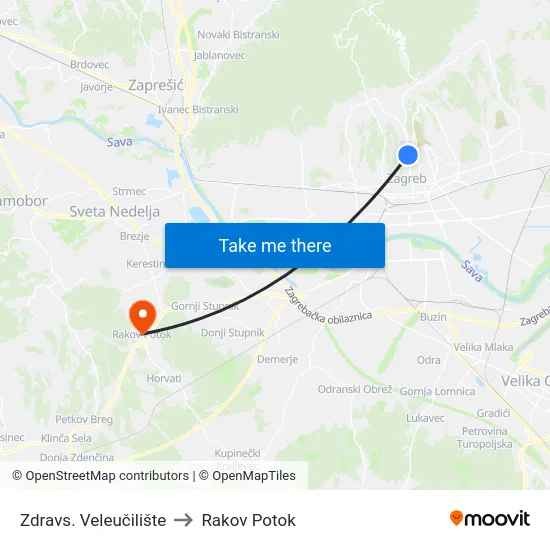 Zdravs. Veleučilište to Rakov Potok map