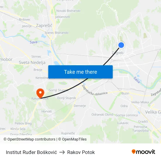 Institut Ruđer Bošković to Rakov Potok map