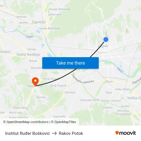 Institut Ruđer Bošković to Rakov Potok map