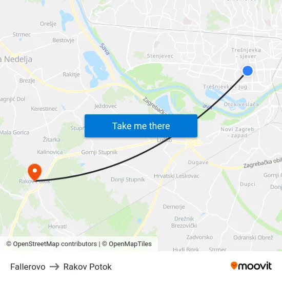 Fallerovo to Rakov Potok map