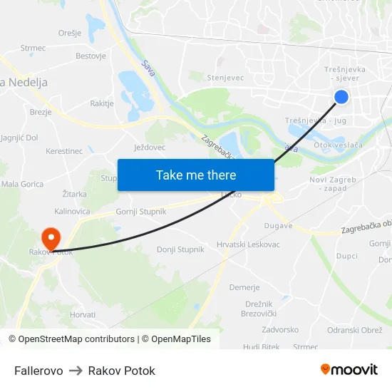 Fallerovo to Rakov Potok map