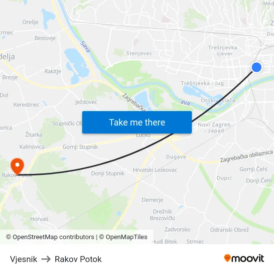 Vjesnik to Rakov Potok map