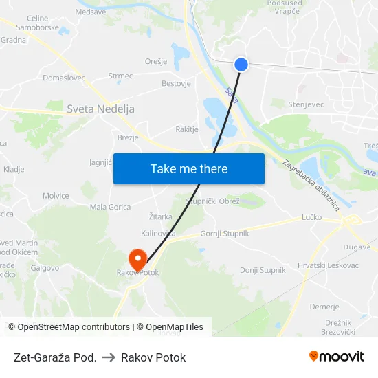 Zet-Garaža Pod. to Rakov Potok map
